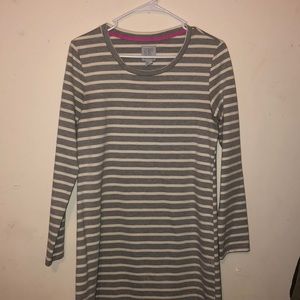Long sleeve gray and white striped dress